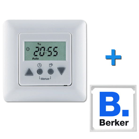 Vestamatic Time Control Zeitschaltuhr + "BERKER" Zwischenrahmen nach Wahl, signalweiss